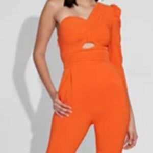 NWT Gabrielle Union One-Shoulder Orange Jumpsuit